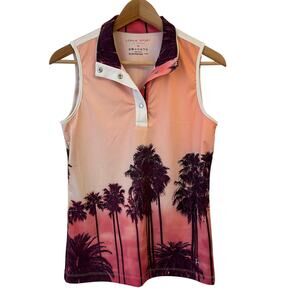 Lohla Sport Womens Tropical‎ Sunset Golf Polo Top M Sleeveless Palm Performance